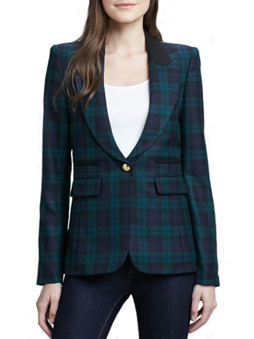 Smythe Green Plaid Wool-Flannel Peak Lapel Blazer